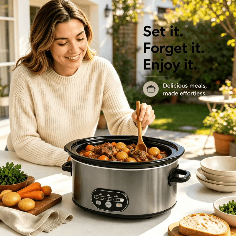 6/8 Quart Slow Cooker with 3 Cooking Settings, Non-Stick Ceramic Inner Pot, Dishwasher-Safe Lid, Multi-Functional Slow Cooker for Soups, Stews, R