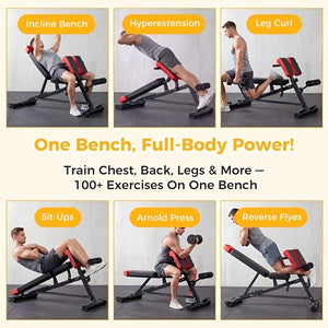 Multifunctional Bench Press Bench, Adjustable Bench for Supine, Prone, And Flat Positions, High-Intensity Back Extension Roman Chair, Foldable Si