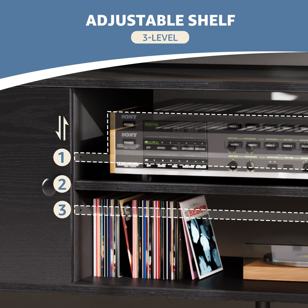 Panel TV cabinet can store black cabinets, suitable for home living room office TV cabinet