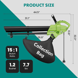 3-in-1 Corded Leaf Blower, Vacuum And Mulcher, 500 CFM 167 MPH Electric Yard Cleaner with 10.57gal Collection Bag