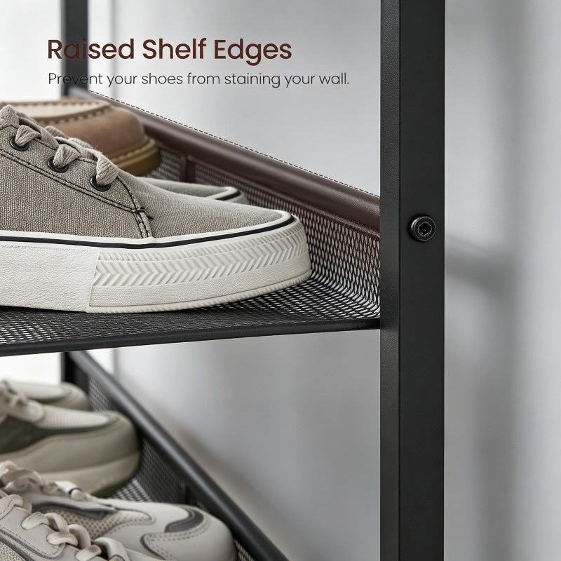 5 Tier Wood Top Shoe Rack, Industrial Storage for Entryway, Small Space Shoe Organizer