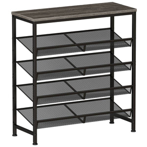 5 Tier Wood Top Shoe Rack, Industrial Storage for Entryway, Small Space Shoe Organizer