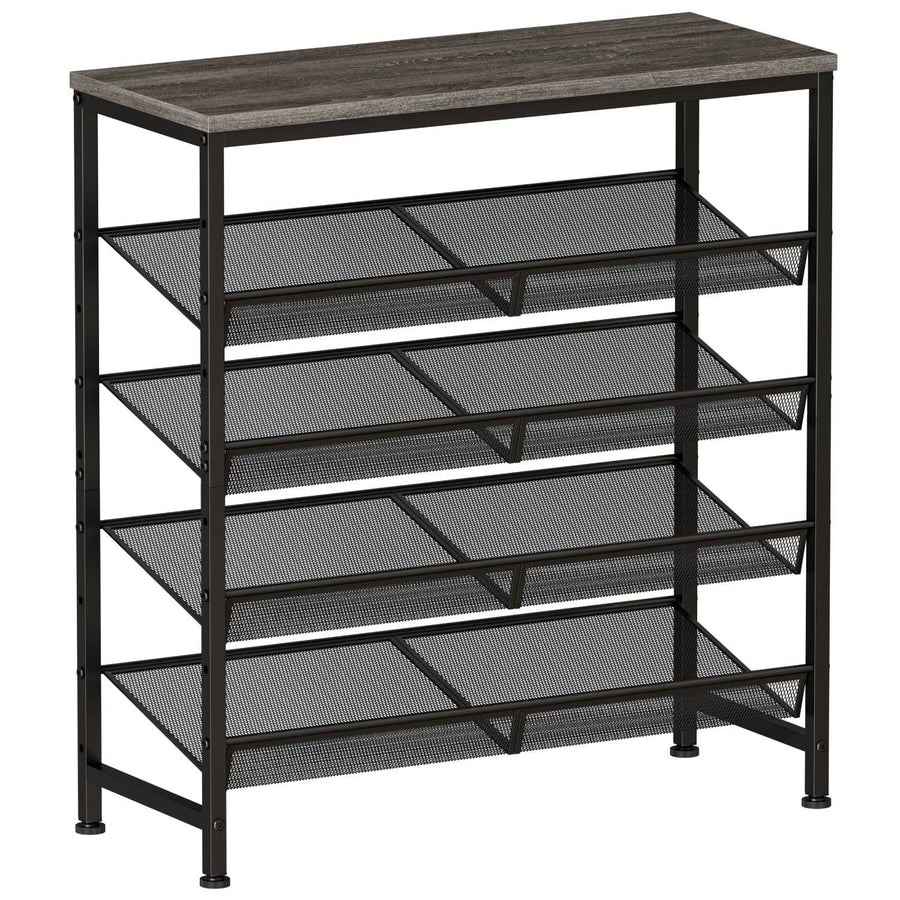 5 Tier Wood Top Shoe Rack, Industrial Storage for Entryway, Small Space Shoe Organizer
