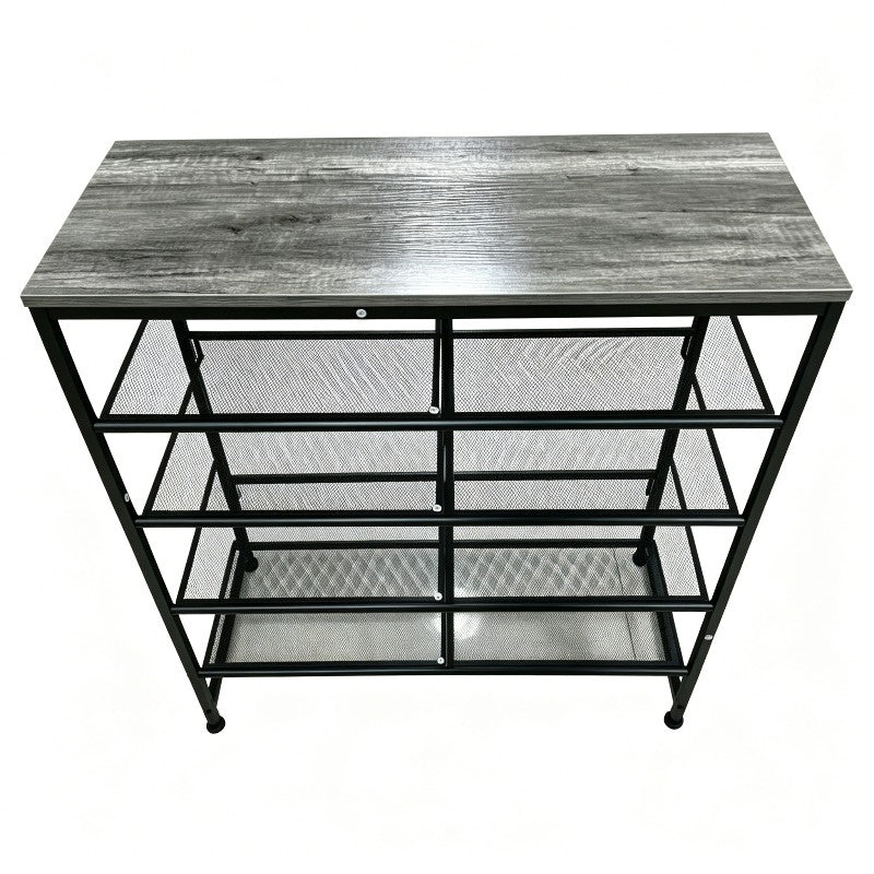5 Tier Wood Top Shoe Rack, Industrial Storage for Entryway, Small Space Shoe Organizer