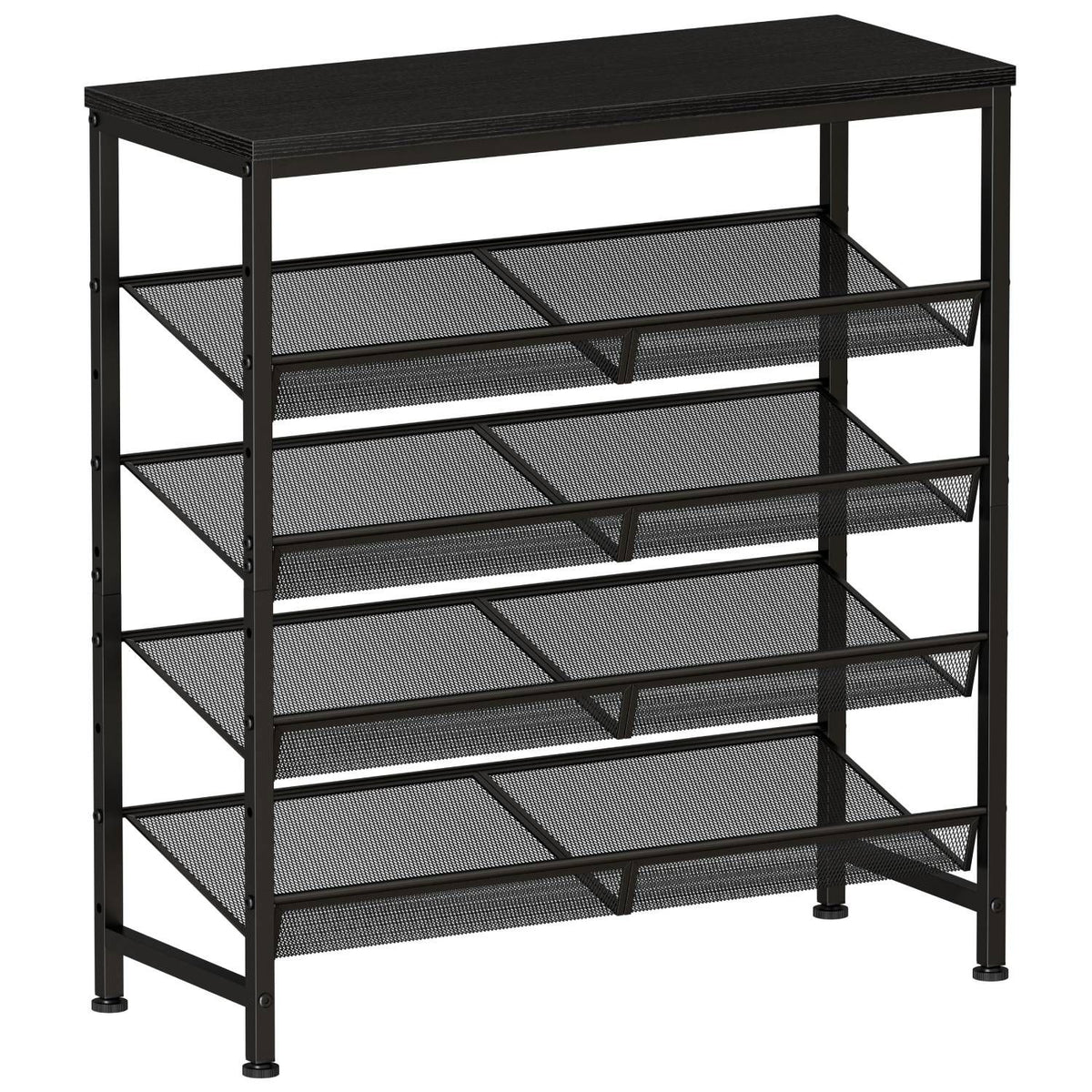 5 Tier Wood Top Shoe Rack, Industrial Storage for Entryway, Small Space Shoe Organizer