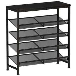 5 Tier Wood Top Shoe Rack, Industrial Storage for Entryway, Small Space Shoe Organizer