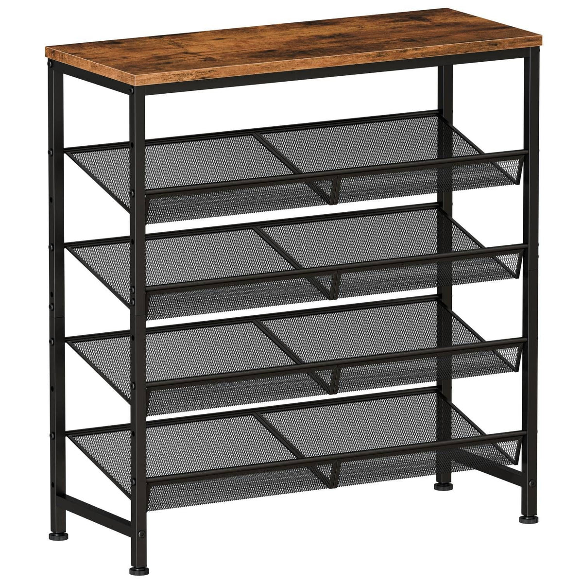 5 Tier Wood Top Shoe Rack, Industrial Storage for Entryway, Small Space Shoe Organizer