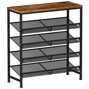 5 Tier Wood Top Shoe Rack, Industrial Storage for Entryway, Small Space Shoe Organizer