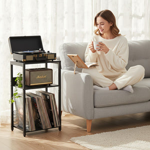 3-Tier Turntable Stand with Vinyl Storage for 100 Albums, Combined CD & DVD Racks, End Side Table for Living Room