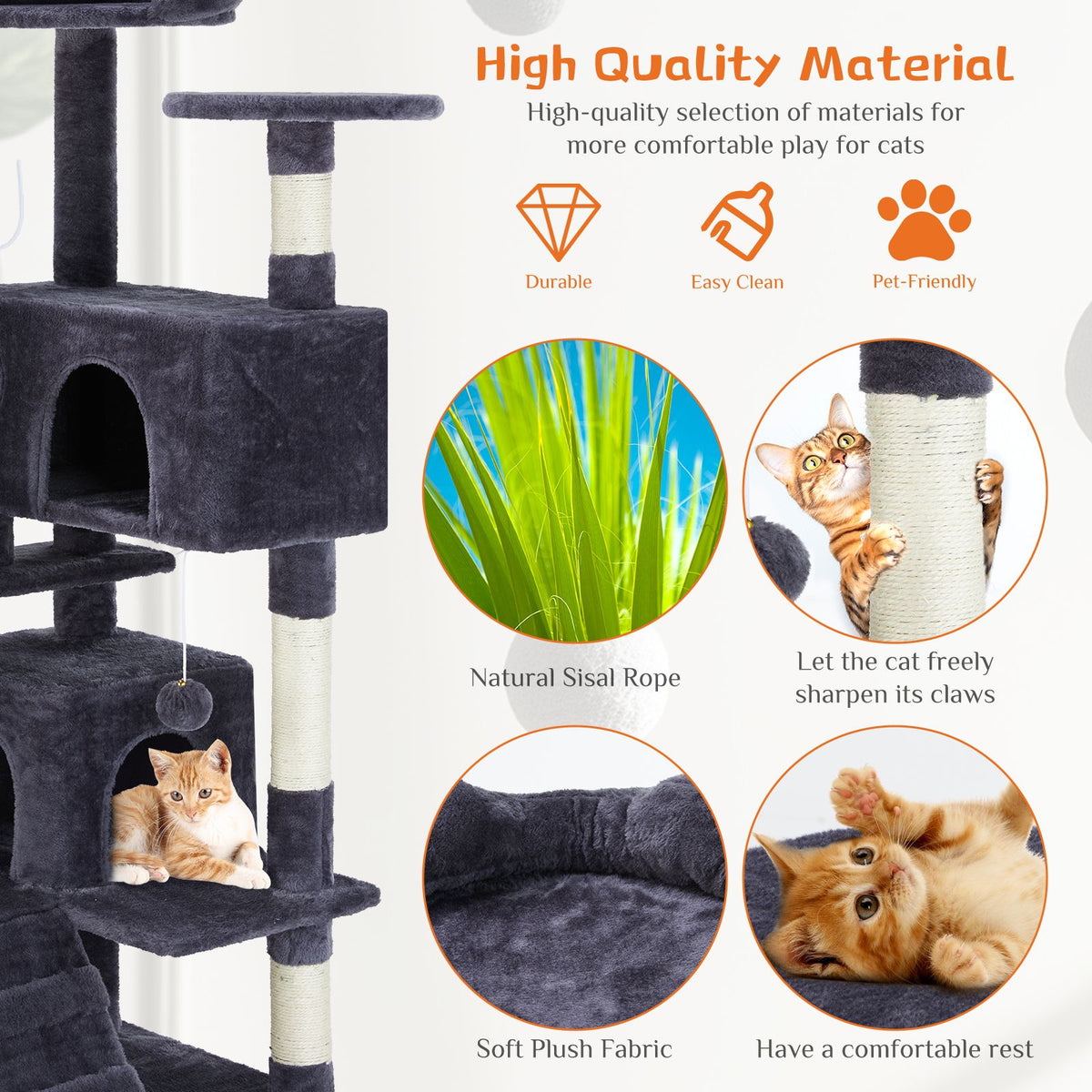 Multi-functional cat tree house cat climbing frame, lounge and recreation area detachable toy, 54in