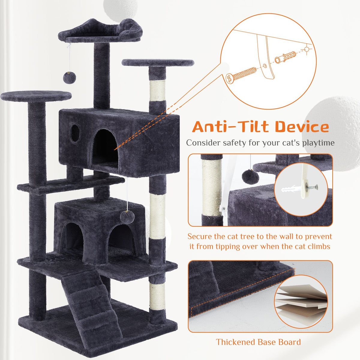 Multi-functional cat tree house cat climbing frame, lounge and recreation area detachable toy, 54in