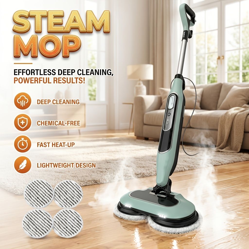 Dual Head Hard Floor Steam Mop, 3 Adjustable Steam Modes, LED Headlights, Lightweight for Home Tile Cleaning