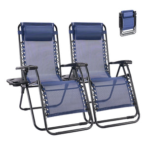 Set of 2 Zero Cravity Lounge Chairs,Outdoor Patio Folding Recliners for Pool Beach with Pillow and Cup Holder