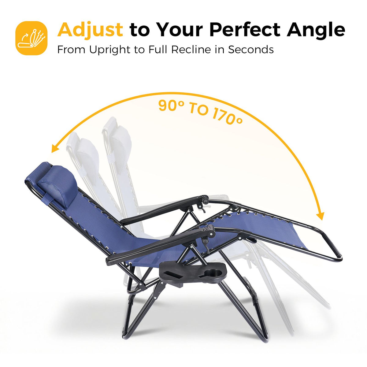 Set of 2 Zero Cravity Lounge Chairs,Outdoor Patio Folding Recliners for Pool Beach with Pillow and Cup Holder