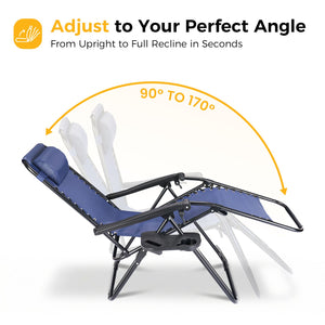 Set of 2 Zero Cravity Lounge Chairs,Outdoor Patio Folding Recliners for Pool Beach with Pillow and Cup Holder