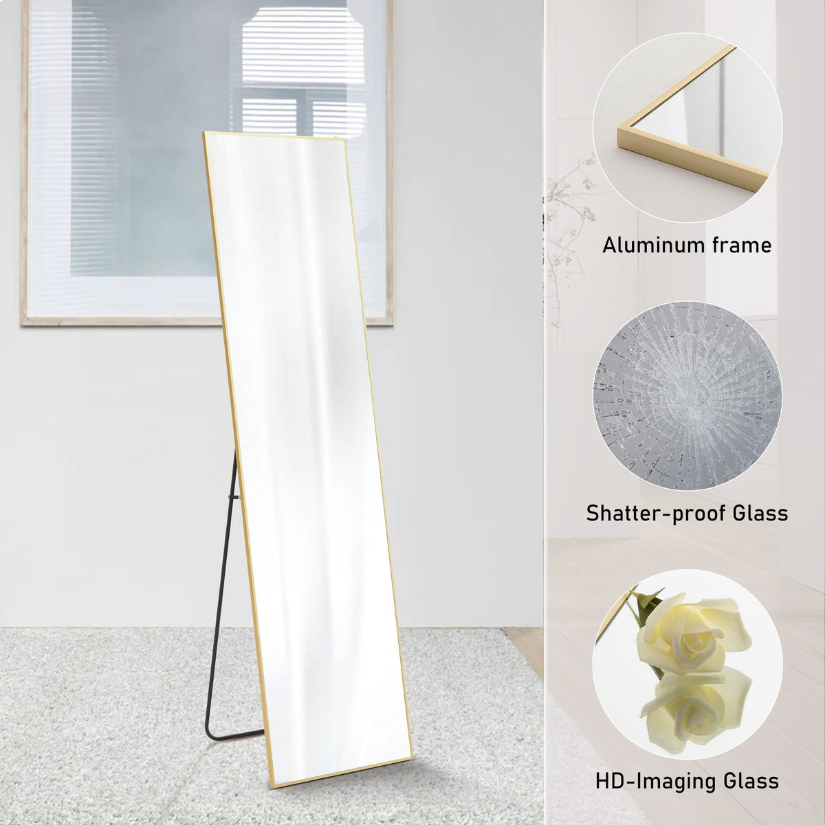 59X16" Full Length Mirror with Stand Floor Mirror with Aluminum Alloy Frame Body Wall-Mounted Mirrors For Bedroom Bathroom