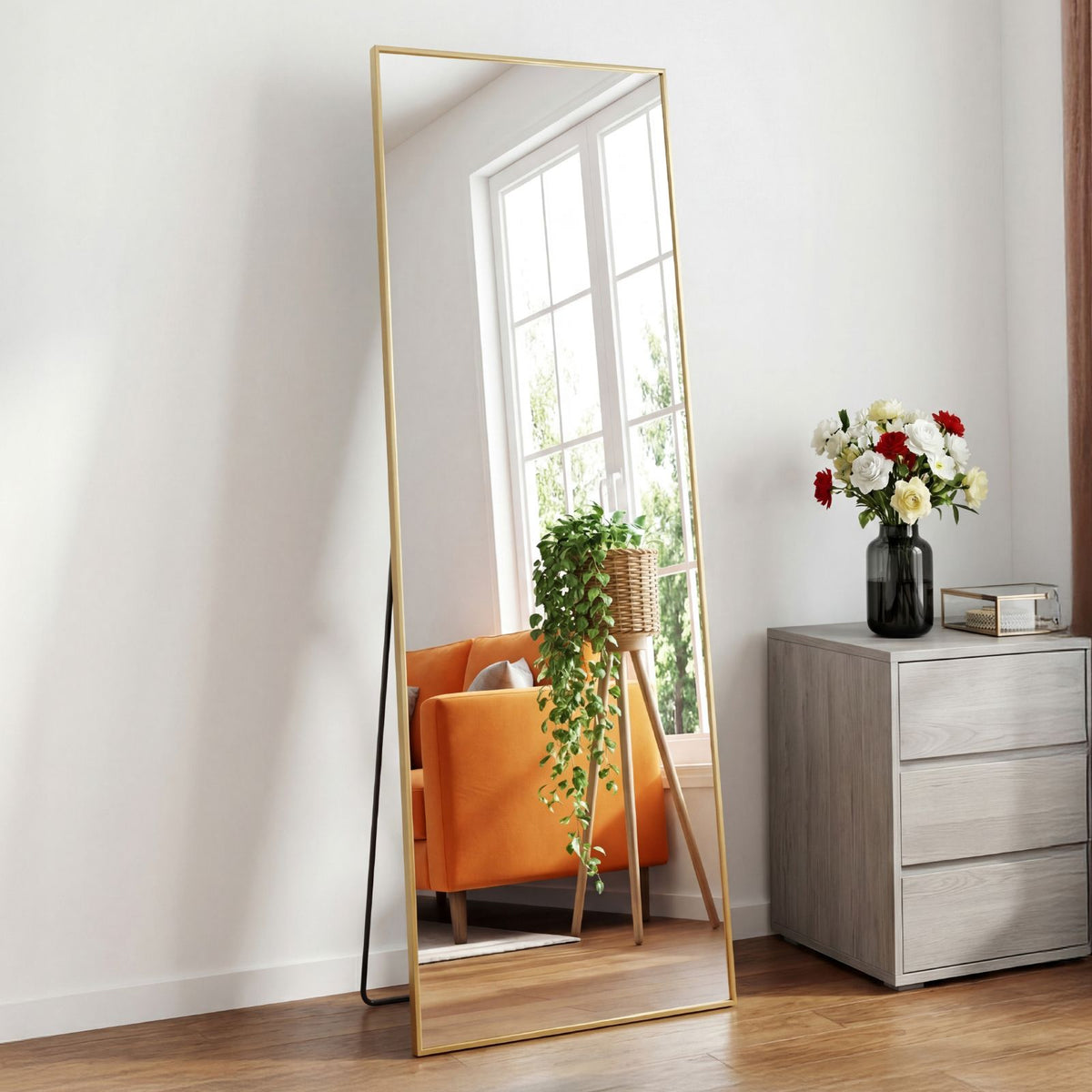 59X16" Full Length Mirror with Stand Floor Mirror with Aluminum Alloy Frame Body Wall-Mounted Mirrors For Bedroom Bathroom