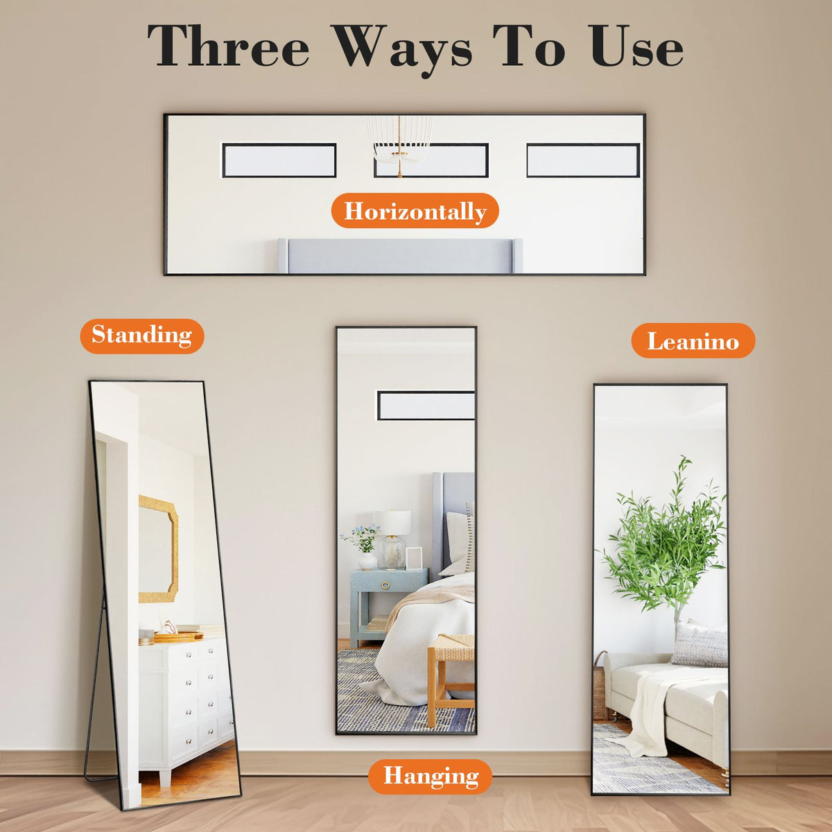 59X16" Full Length Mirror with Stand Floor Mirror with Aluminum Alloy Frame Body Wall-Mounted Mirrors For Bedroom Bathroom