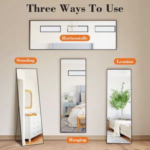 59X16" Full Length Mirror with Stand Floor Mirror with Aluminum Alloy Frame Body Wall-Mounted Mirrors For Bedroom Bathroom