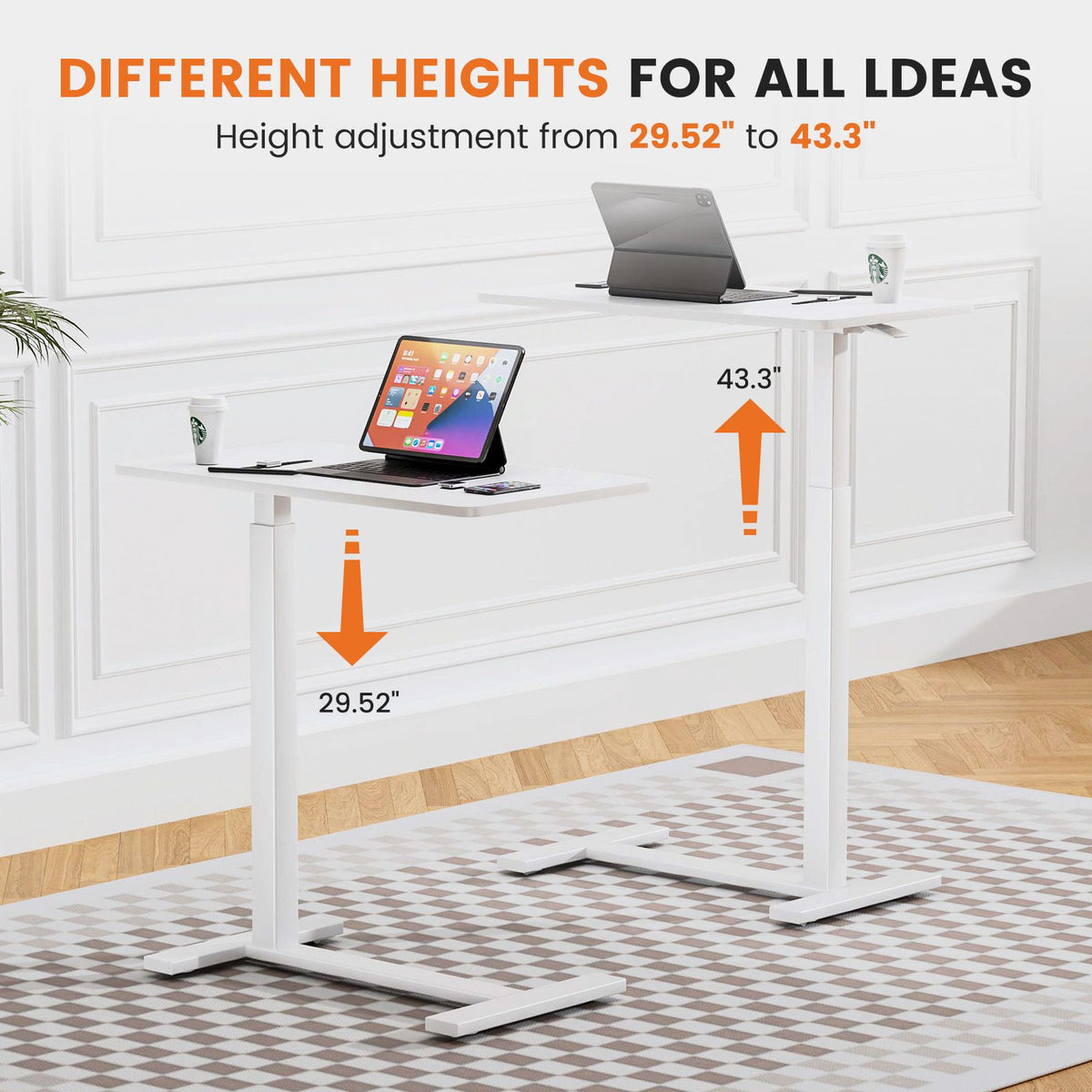 Adjustable mobile bed table, computer desk, mobile standing table