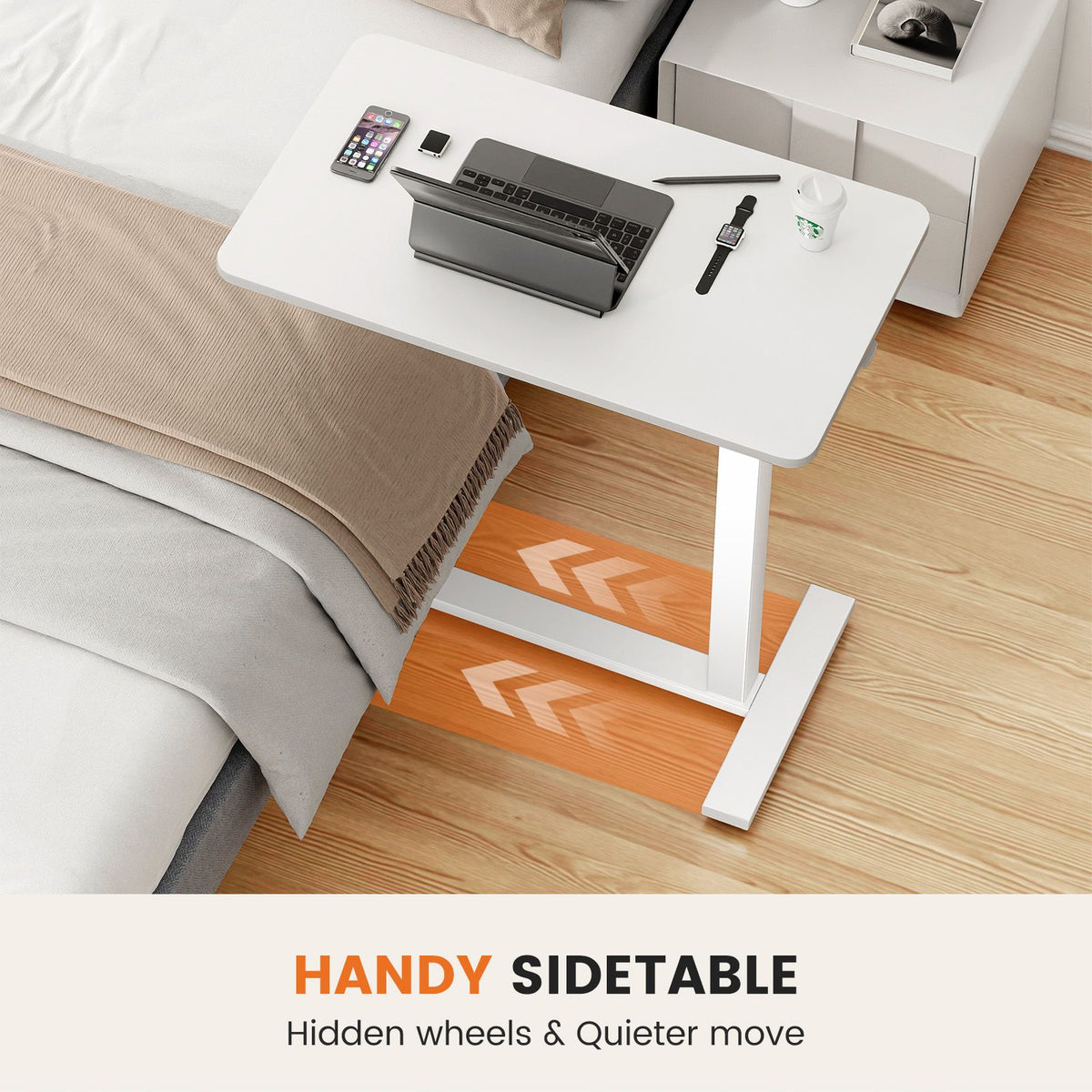 Adjustable mobile bed table, computer desk, mobile standing table