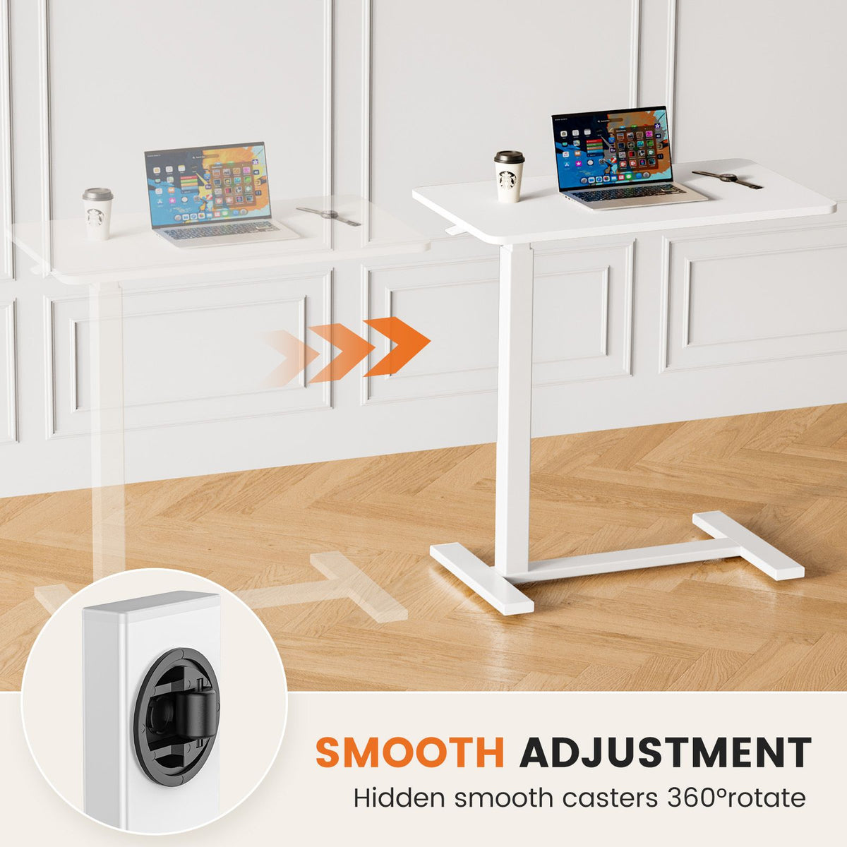 Adjustable mobile bed table, computer desk, mobile standing table