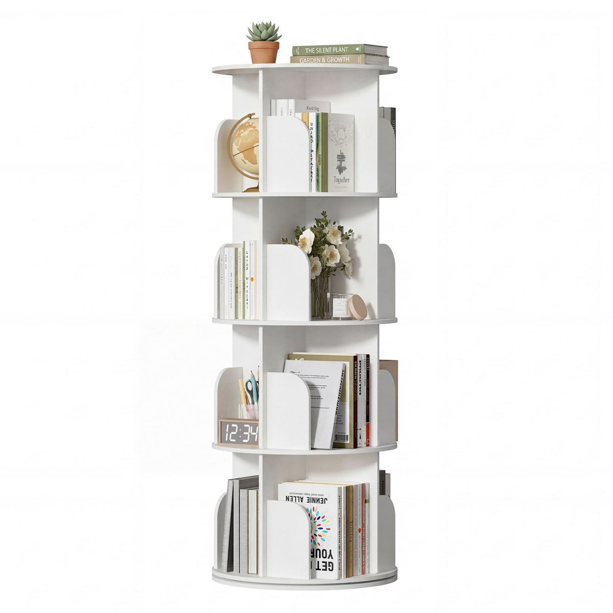 3/4/5 Tier Rotating Bookshelf, 360° Spinning Bookcase for Small Spaces, Vertical Corner Storage Organizer Display Rack for Bedroom Living Room, W