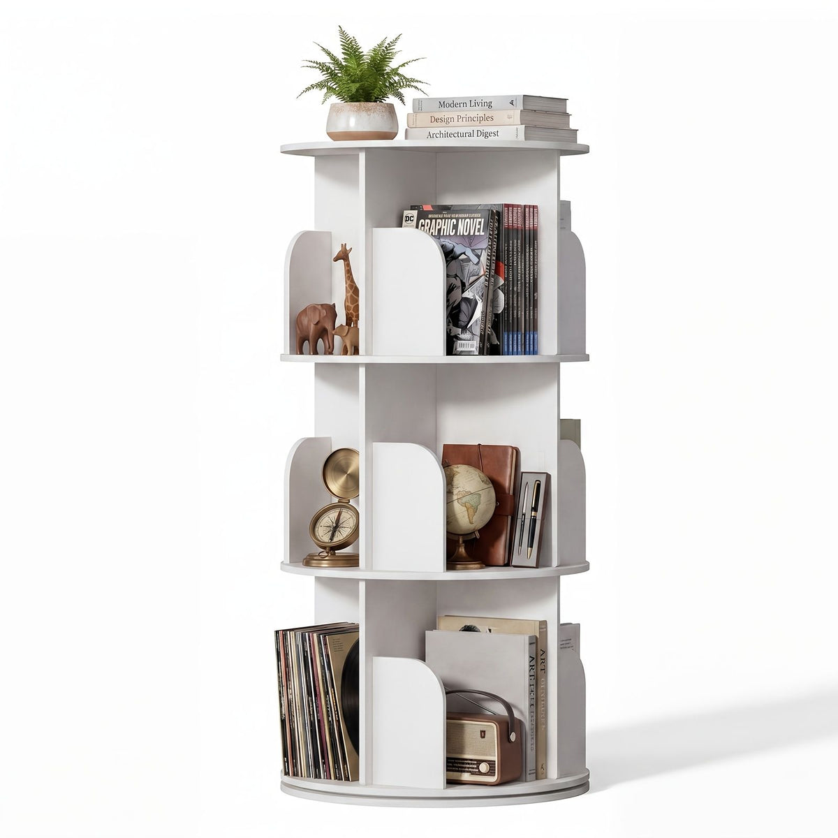 3/4/5 Tier Rotating Bookshelf, 360° Spinning Bookcase for Small Spaces, Vertical Corner Storage Organizer Display Rack for Bedroom Living Room, W