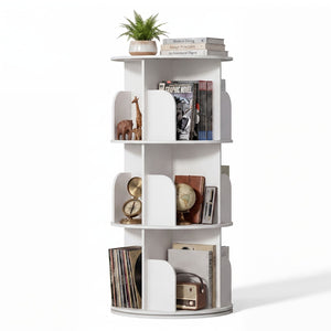 3/4/5 Tier Rotating Bookshelf, 360° Spinning Bookcase for Small Spaces, Vertical Corner Storage Organizer Display Rack for Bedroom Living Room, W
