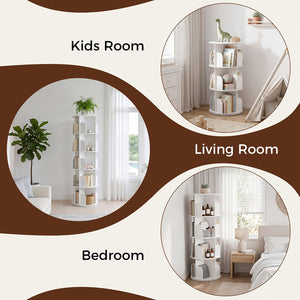 3/4/5 Tier Rotating Bookshelf, 360° Spinning Bookcase for Small Spaces, Vertical Corner Storage Organizer Display Rack for Bedroom Living Room, W