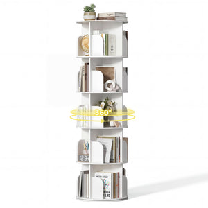 3/4/5 Tier Rotating Bookshelf, 360° Spinning Bookcase for Small Spaces, Vertical Corner Storage Organizer Display Rack for Bedroom Living Room, W