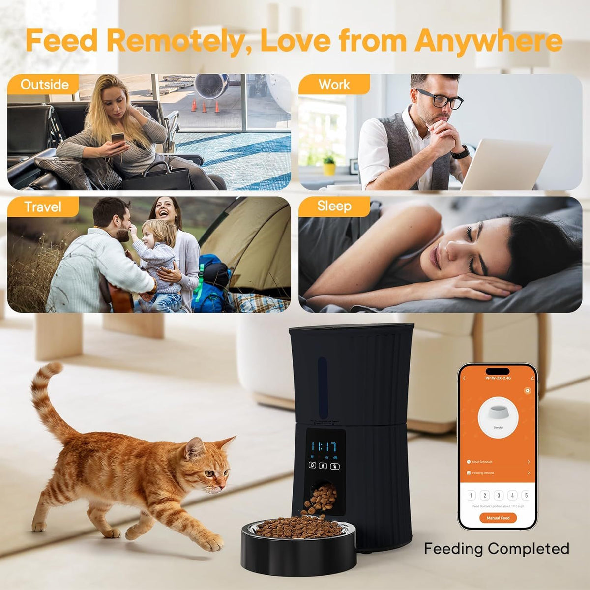Intelligent feeder, equipped with WiFi application control function, a 4-liter capacity intelligent pet food dispenser specifically for cats and