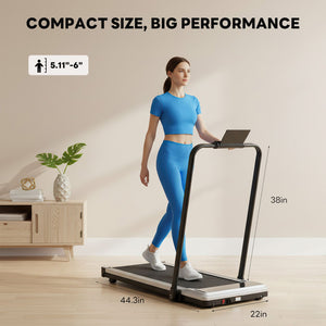 Compact Armless Treadmill, Quiet Under Desk Walking Pad, 200 Lbs Capacity 3 in 1 Portable Walking Treadmill