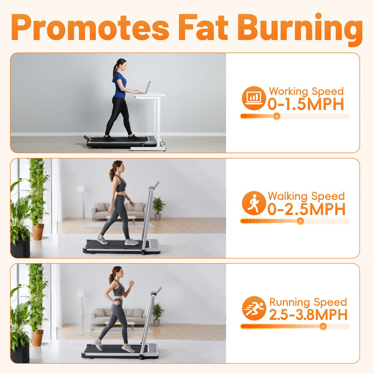 Compact Armless Treadmill, Quiet Under Desk Walking Pad, 200 Lbs Capacity 3 in 1 Portable Walking Treadmill
