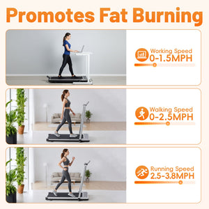 Compact Armless Treadmill, Quiet Under Desk Walking Pad, 200 Lbs Capacity 3 in 1 Portable Walking Treadmill
