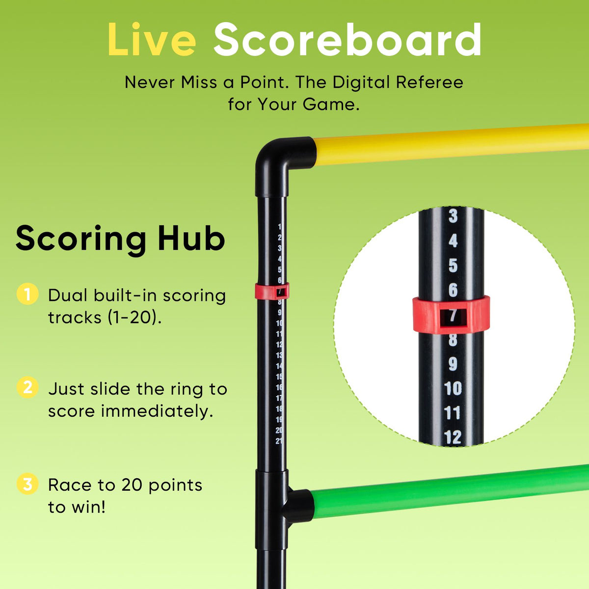 The ladder ball and golf throwing ball set is used for the ladder throwing game and includes 6 balls, a scoring board and a portable bag.