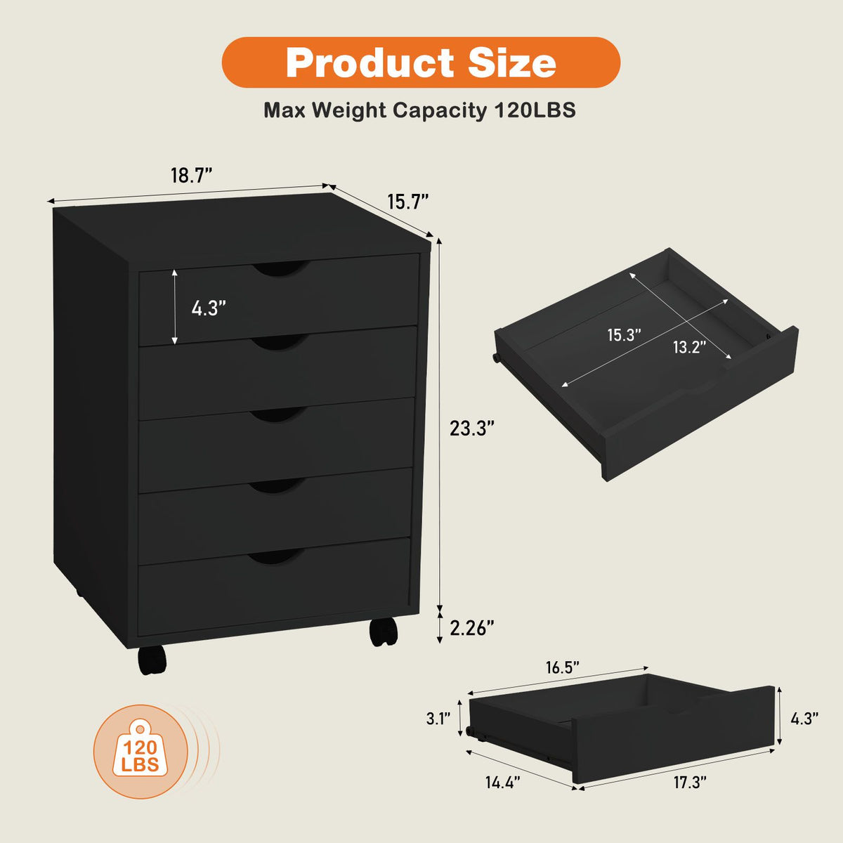 Storage Cabinet Dressers with Wheels Mobile Organizer Drawers for Office, Bedroom, Home