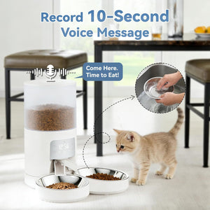 6L Automatic Cat Feeder for 2 Cats, Timed Cat Food Dispenser with 2 Stainless Bowls, 10s Voice Recorder, Dual Power Supply, 6 Meals 50 Portions P