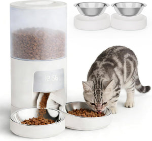 6L Automatic Cat Feeder for 2 Cats, Timed Cat Food Dispenser with 2 Stainless Bowls, 10s Voice Recorder, Dual Power Supply, 6 Meals 50 Portions P