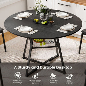 Round table, suitable for 4 to 6 people, a space-saving kitchen table with double-layer storage function, metal base frame