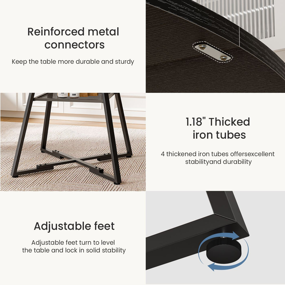 Round table, suitable for 4 to 6 people, a space-saving kitchen table with double-layer storage function, metal base frame