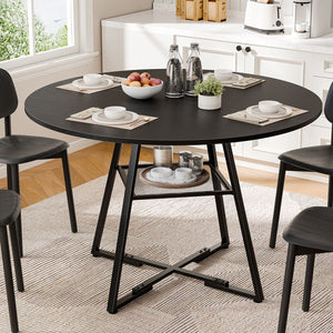 Round table, suitable for 4 to 6 people, a space-saving kitchen table with double-layer storage function, metal base frame