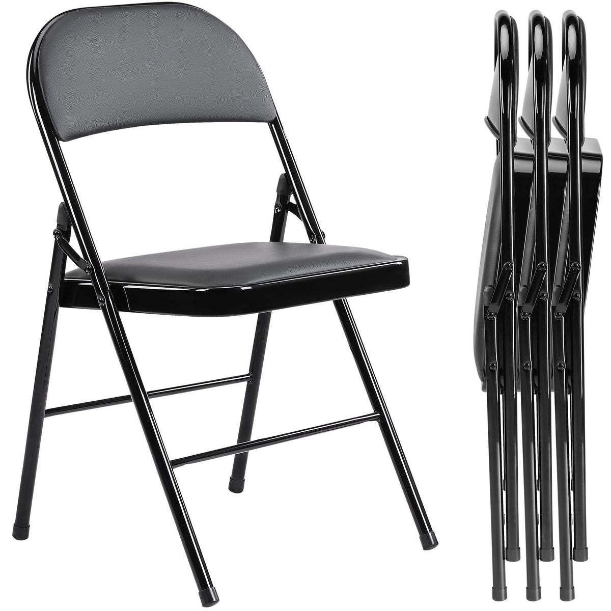 Folding Chair, Leather Padded Folding Chairs, Easy to Use and Store, Outdoor and Indoor, for Home, Office, Party, Comfy
