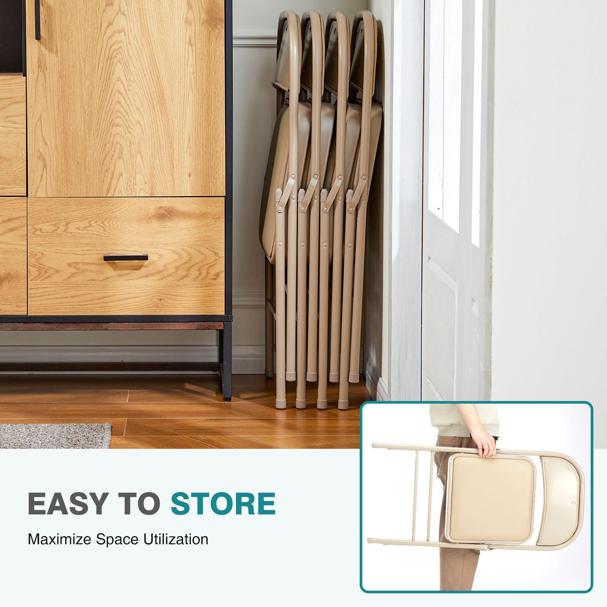 Folding Chair, Leather Padded Folding Chairs, Easy to Use and Store, Outdoor and Indoor, for Home, Office, Party, Comfy