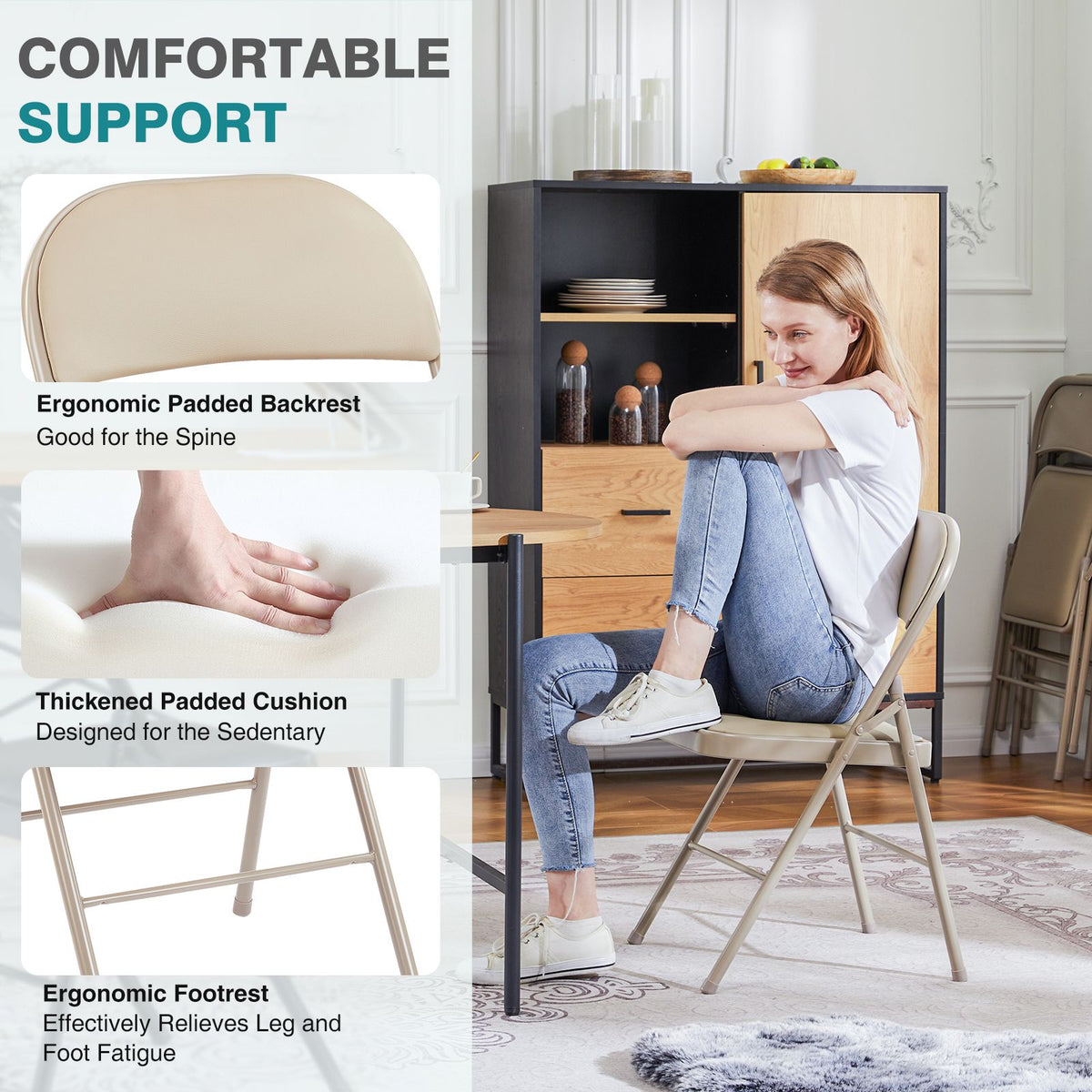 Folding Chair, Leather Padded Folding Chairs, Easy to Use and Store, Outdoor and Indoor, for Home, Office, Party, Comfy