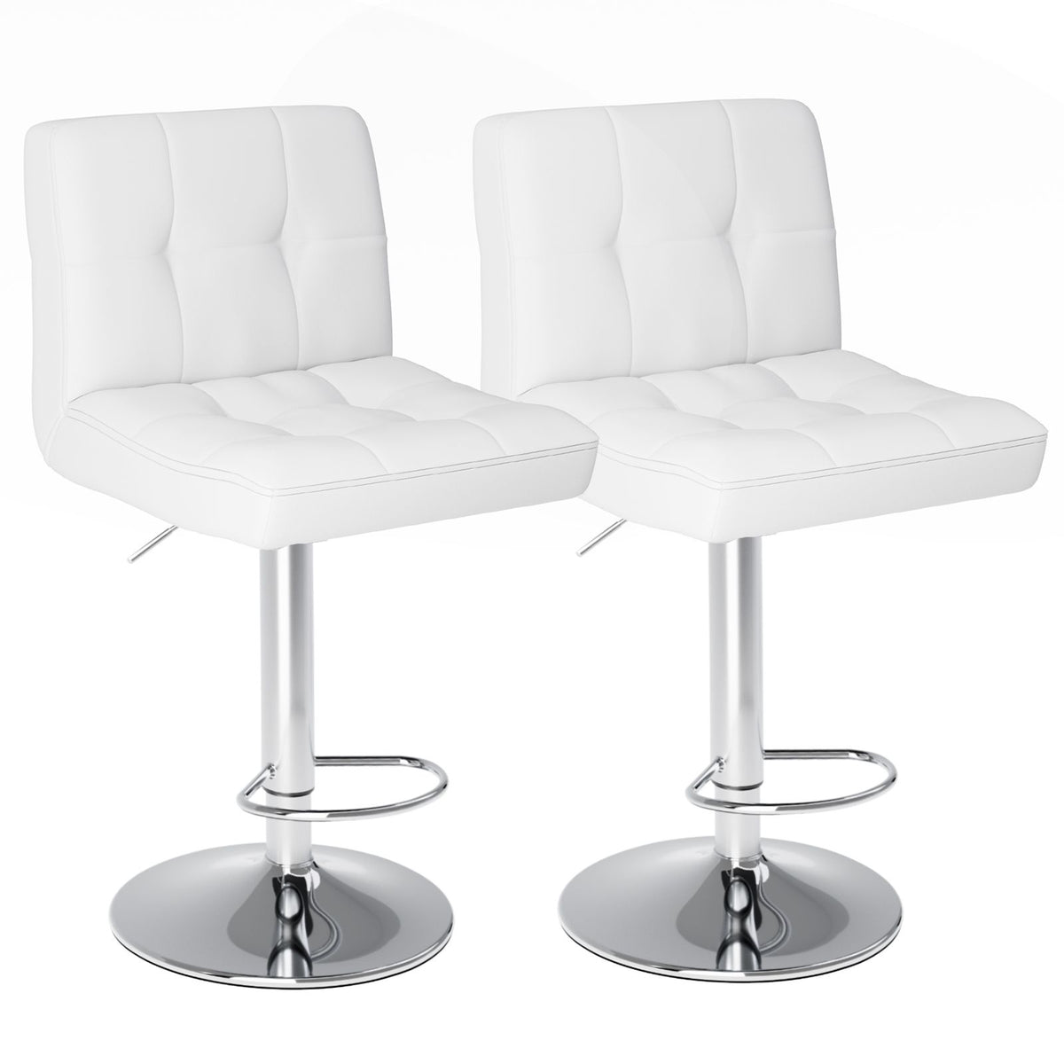 Bar Stools Set of 2, Counter Height Barstools,Square Seat Cushion Barstool with Back, Height Adjustable PU Leather Swivel Barstool