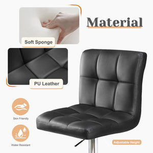Bar Stools Set of 2, Counter Height Barstools,Square Seat Cushion Barstool with Back, Height Adjustable PU Leather Swivel Barstool
