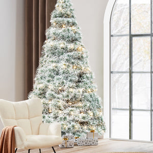 Pre-lit Artificial Christmas Tree, Prelighted Green Artificial Hinged Spruce Xmas Tree with 347 Branch Tips, 120 Incandescent Lights