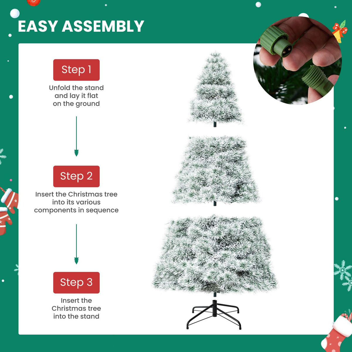 Pre-lit Artificial Christmas Tree, Prelighted Green Artificial Hinged Spruce Xmas Tree with 347 Branch Tips, 120 Incandescent Lights