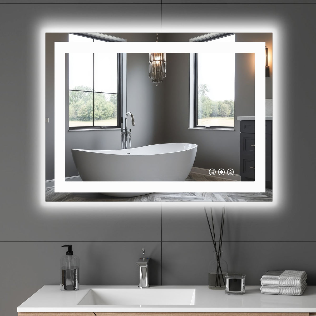 Anti-fog LED Bathroom Mirror with Dual Light Source and Three Lighting Modes